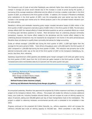 marathon oil 3rd Quarter 2007