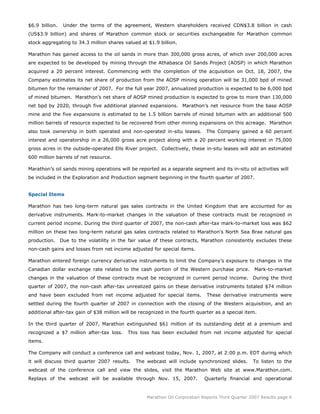 marathon oil 3rd Quarter 2007