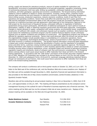 marathon oil 3rd Quarter 2003