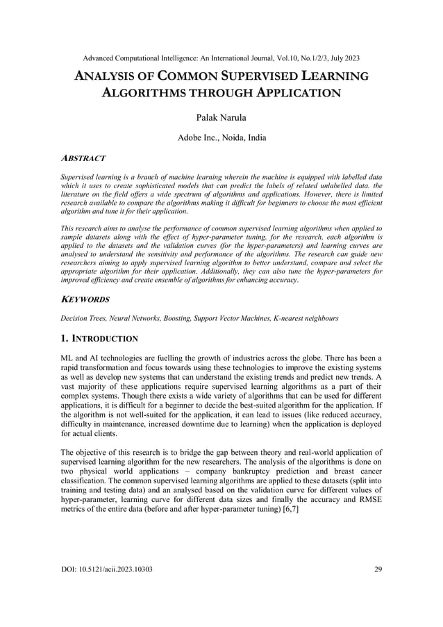 Analysis of Common Supervised Learning Algorithms Through Application | PDF