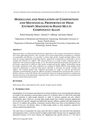 MODELLING AND SIMULATION OF COMPOSITION AND MECHANICAL PROPERTIES OF ...