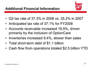 Walgreen Co.Third Quarter 2008 Earnings Conference
