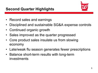 Walgreen Co. Second Quarter 2008 Earnings 