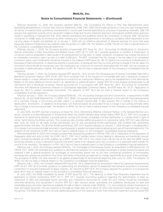 Effective November 15, 2006, the Company adopted SAB No. 108, Considering the Effects of Prior Year Misstatements when
Quantifying Misstatements in Current Year Financial Statements (“SAB 108”). SAB 108 provides guidance on how prior year misstatements
should be considered when quantifying misstatements in current year financial statements for purposes of assessing materiality. SAB 108
requires that registrants quantify errors using both a balance sheet and income statement approach and evaluate whether either approach
results in quantifying a misstatement that, when relevant quantitative and qualitative factors are considered, is material. SAB 108 permits
companies to initially apply its provisions by either restating prior financial statements or recording a cumulative effect adjustment to the
carrying values of assets and liabilities as of January 1, 2006 with an offsetting adjustment to retained earnings for errors that were
previously deemed immaterial but are material under the guidance in SAB 108. The adoption of SAB 108 did not have a material impact on
the Company’s consolidated financial statements.
Effective January 1, 2006, the Company adopted prospectively EITF Issue No. 05-7, Accounting for Modifications to Conversion
Options Embedded in Debt Instruments and Related Issues (“EITF 05-7”). EITF 05-7 provides guidance on whether a modification of
conversion options embedded in debt results in an extinguishment of that debt. In certain situations, companies may change the terms of
an embedded conversion option as part of a debt modification. The EITF concluded that the change in the fair value of an embedded
conversion option upon modification should be included in the analysis of EITF Issue No. 96-19, Debtor’s Accounting for a Modification or
Exchange of Debt Instruments, to determine whether a modification or extinguishment has occurred and that a change in the fair value of a
conversion option should be recognized upon the modification as a discount (or premium) associated with the debt, and an increase (or
decrease) in additional paid-in capital. The adoption of EITF 05-7 did not have a material impact on the Company’s consolidated financial
statements.
Effective January 1, 2006, the Company adopted EITF Issue No. 05-8, Income Tax Consequences of Issuing Convertible Debt with a
Beneficial Conversion Feature (“EITF 05-8”). EITF 05-8 concludes that: (i) the issuance of convertible debt with a beneficial conversion
feature results in a basis difference that should be accounted for as a temporary difference; and (ii) the establishment of the deferred tax
liability for the basis difference should result in an adjustment to additional paid-in capital. EITF 05-8 was applied retrospectively for all
instruments with a beneficial conversion feature accounted for in accordance with EITF Issue No. 98-5, Accounting for Convertible
Securities with Beneficial Conversion Features or Contingently Adjustable Conversion Ratios, and EITF Issue No. 00-27, Application of
Issue No. 98-5 to Certain Convertible Instruments. The adoption of EITF 05-8 did not have a material impact on the Company’s
consolidated financial statements.
Effective January 1, 2006, the Company adopted SFAS No. 154, Accounting Changes and Error Corrections, a replacement of APB
Opinion No. 20 and FASB Statement No. 3 (“SFAS 154”). SFAS 154 requires retrospective application to prior periods’ financial statements
for a voluntary change in accounting principle unless it is deemed impracticable. It also requires that a change in the method of
depreciation, amortization, or depletion for long-lived, non-financial assets be accounted for as a change in accounting estimate rather
than a change in accounting principle. The adoption of SFAS 154 did not have a material impact on the Company’s consolidated financial
statements.
In June 2005, the EITF reached consensus on Issue No. 04-5, Determining Whether a General Partner, or the General Partners as a
Group, Controls a Limited Partnership or Similar Entity When the Limited Partners Have Certain Rights (“EITF 04-5”). EITF 04-5 provides a
framework for determining whether a general partner controls and should consolidate a limited partnership or a similar entity in light of
certain rights held by the limited partners. The consensus also provides additional guidance on substantive rights. EITF 04-5 was effective
after June 29, 2005 for all newly formed partnerships and for any pre-existing limited partnerships that modified their partnership
agreements after that date. For all other limited partnerships, EITF 04-5 required adoption by January 1, 2006 through a cumulative effect
of a change in accounting principle recorded in opening equity or applied retrospectively by adjusting prior period financial statements. The
adoption of the provisions of EITF 04-5 did not have a material impact on the Company’s consolidated financial statements.
Effective November 9, 2005, the Company prospectively adopted the guidance in FSP No. FAS 140-2, Clarification of the Application of
Paragraphs 40(b) and 40(c) of FAS 140 (“FSP 140-2”). FSP 140-2 clarified certain criteria relating to derivatives and beneficial interests
when considering whether an entity qualifies as a QSPE. Under FSP 140-2, the criteria must only be met at the date the QSPE issues
beneficial interests or when a derivative financial instrument needs to be replaced upon the occurrence of a specified event outside the
control of the transferor. The adoption of FSP 140-2 did not have a material impact on the Company’s consolidated financial statements.
Effective July 1, 2005, the Company adopted SFAS No. 153, Exchanges of Nonmonetary Assets, an amendment of APB Opinion No. 29
(“SFAS 153”). SFAS 153 amended prior guidance to eliminate the exception for nonmonetary exchanges of similar productive assets and
replaced it with a general exception for exchanges of nonmonetary assets that do not have commercial substance. A nonmonetary
exchange has commercial substance if the future cash flows of the entity are expected to change significantly as a result of the exchange.
The provisions of SFAS 153 were required to be applied prospectively for fiscal periods beginning after June 15, 2005. The adoption of
SFAS 153 did not have a material impact on the Company’s consolidated financial statements.
Effective July 1, 2005, the Company adopted EITF Issue No. 05-6, Determining the Amortization Period for Leasehold Improvements
(“EITF 05-6”). EITF 05-6 provides guidance on determining the amortization period for leasehold improvements acquired in a business
combination or acquired subsequent to lease inception. As required by EITF 05-6, the Company adopted this guidance on a prospective
basis which had no material impact on the Company’s consolidated financial statements.
In June 2005, the FASB completed its review of EITF Issue No. 03-1, The Meaning of Other-Than-Temporary Impairment and Its
Application to Certain Investments (“EITF 03-1”). EITF 03-1 provides accounting guidance regarding the determination of when an
impairment of debt and marketable equity securities and investments accounted for under the cost method should be considered
other-than-temporary and recognized in income. EITF 03-1 also requires certain quantitative and qualitative disclosures for debt and
marketable equity securities classified as available-for-sale or held-to-maturity under SFAS No. 115, Accounting for Certain Investments in
Debt and Equity Securities, that are impaired at the balance sheet date but for which an other-than-temporary impairment has not been
recognized. The FASB decided not to provide additional guidance on the meaning of other-than-temporary impairment but has issued FSP
F-21MetLife, Inc.
MetLife, Inc.
Notes to Consolidated Financial Statements — (Continued)
 