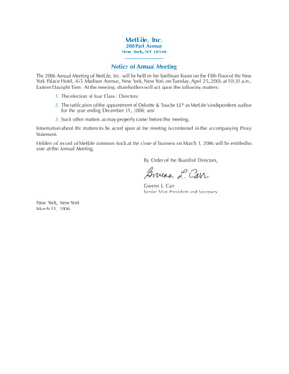 metlife Proxy Statement2006