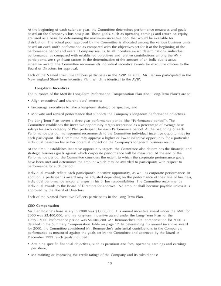metlife proxy statement2001