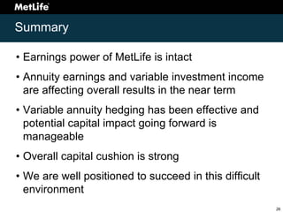 metlife 	Investor Day 2008 Finance
