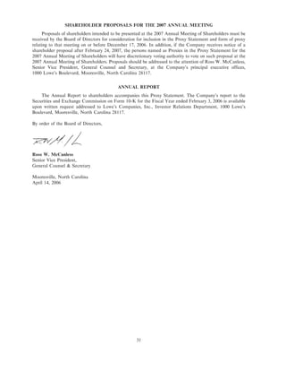 lowe's Proxy Statement 2006