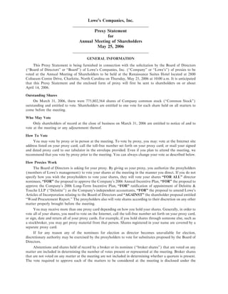 lowe's Proxy Statement 2006