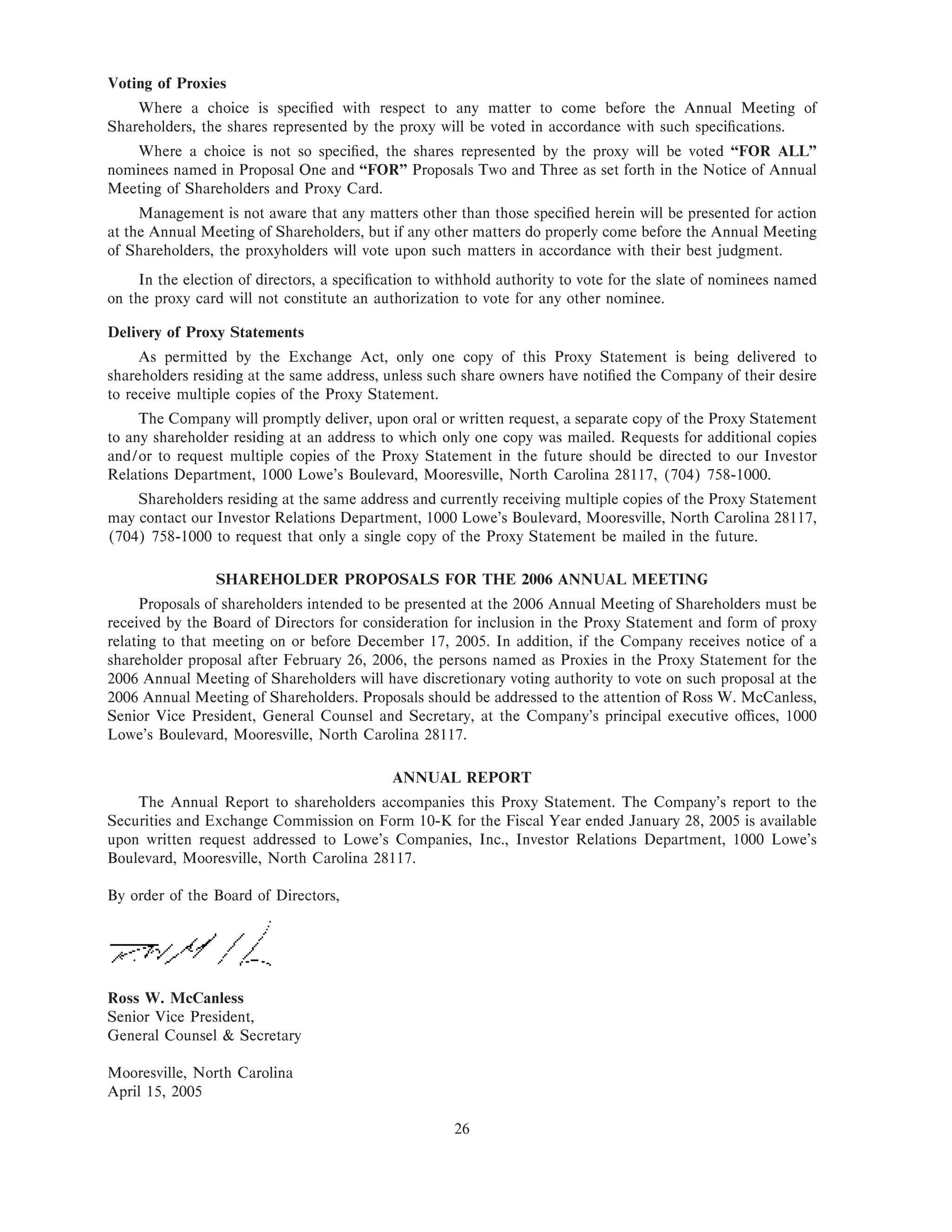 lowe's Proxy Statement 2005