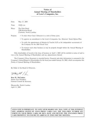 lowe's Proxy Statement 2005