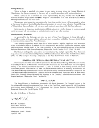 lowe's Proxy Statement 2005
