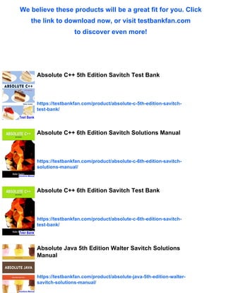 Absolute C++ 5th Edition Savitch Solutions Manual | PDF