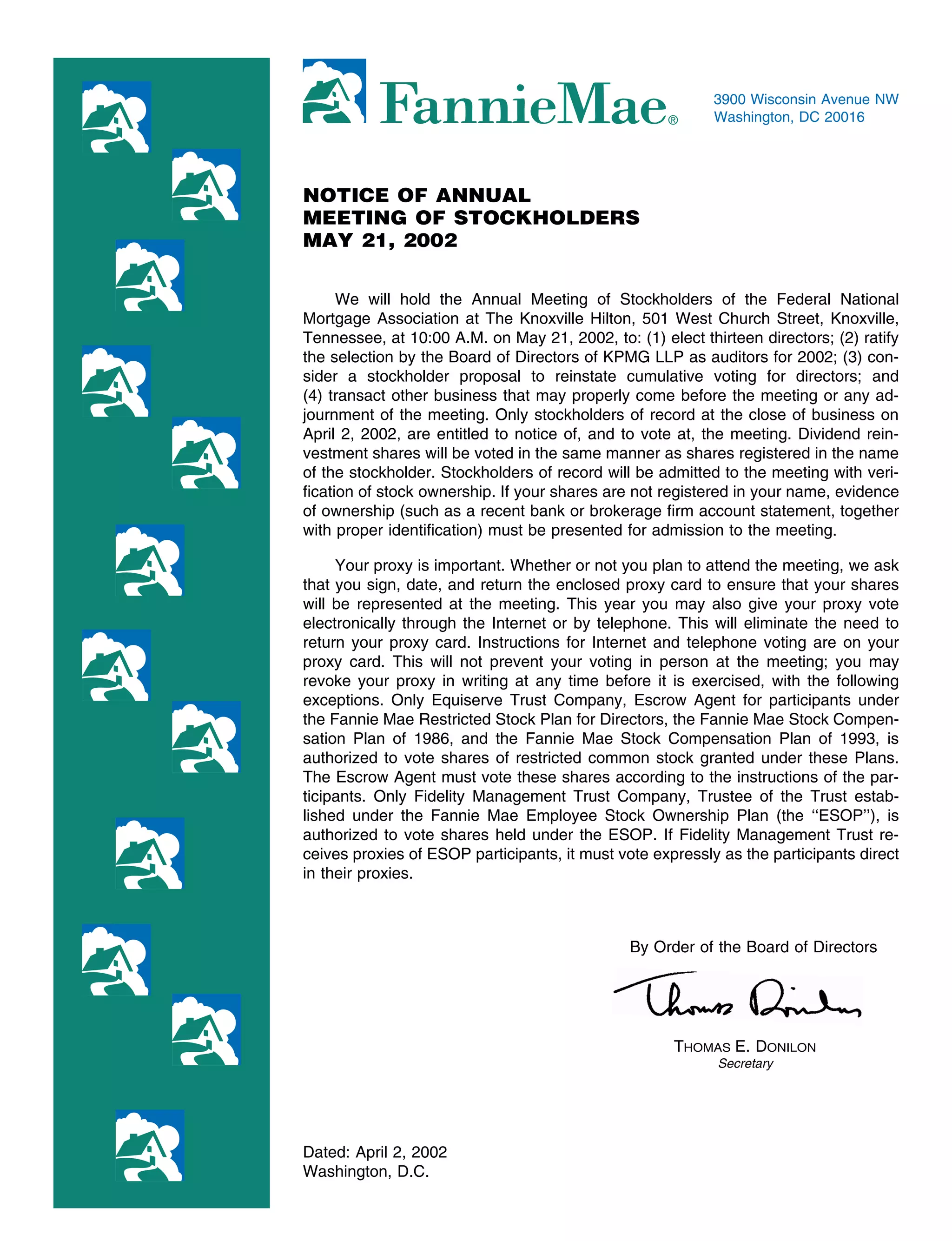 fannie mae Proxy Statement 2001