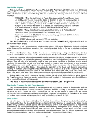 fannie mae Proxy Statement 2001