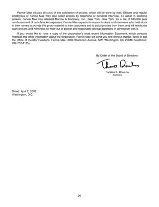 fannie mae Proxy Statement 2001
