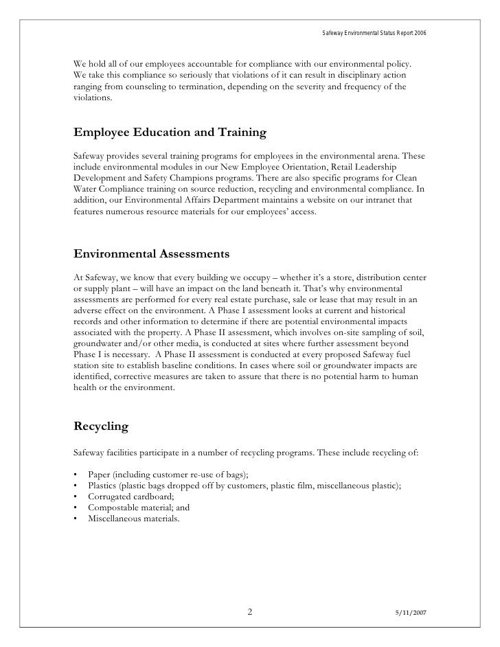 safeway enviromental status report