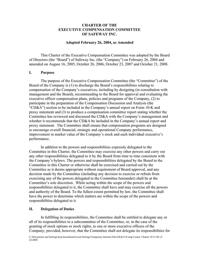 Safeway Compensation Committee Charter