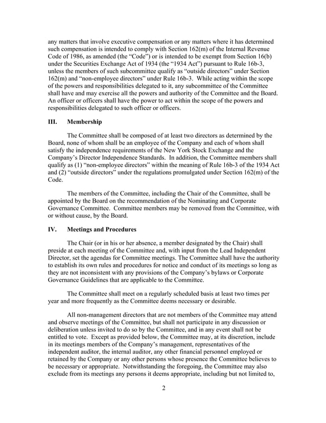 Safeway Compensation Committee Charter