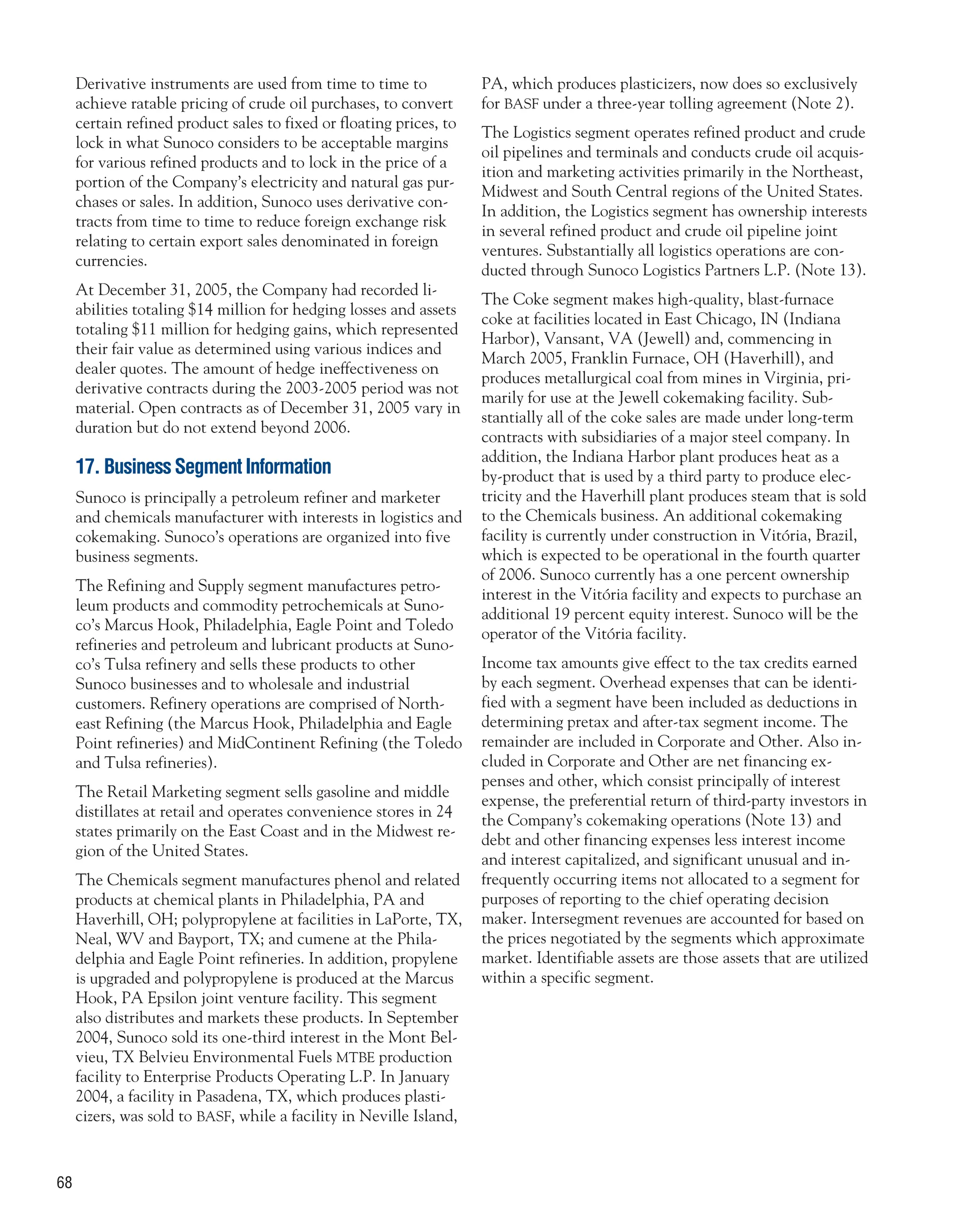 sunoco 2005 Annual Report