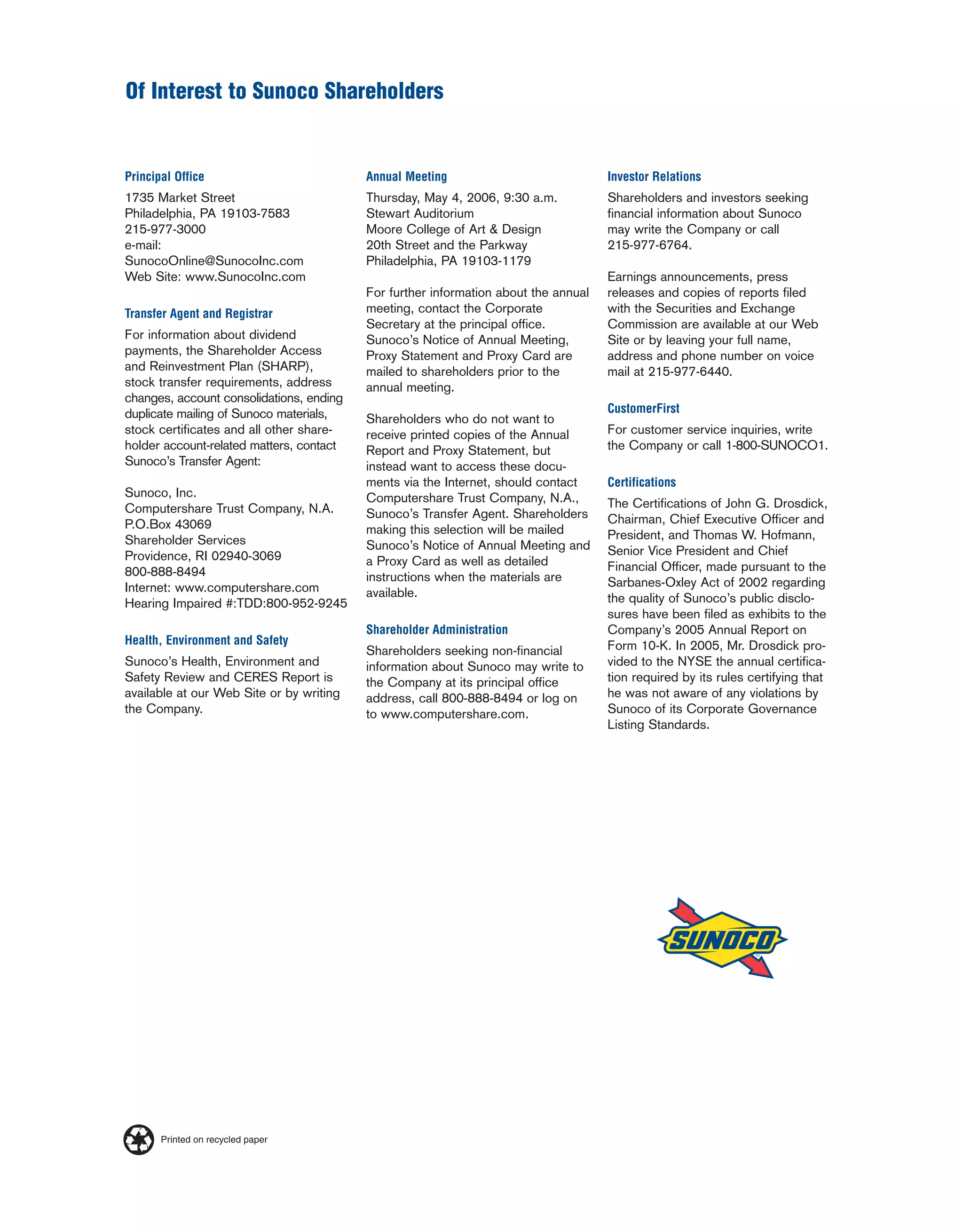 sunoco 2005 Annual Report