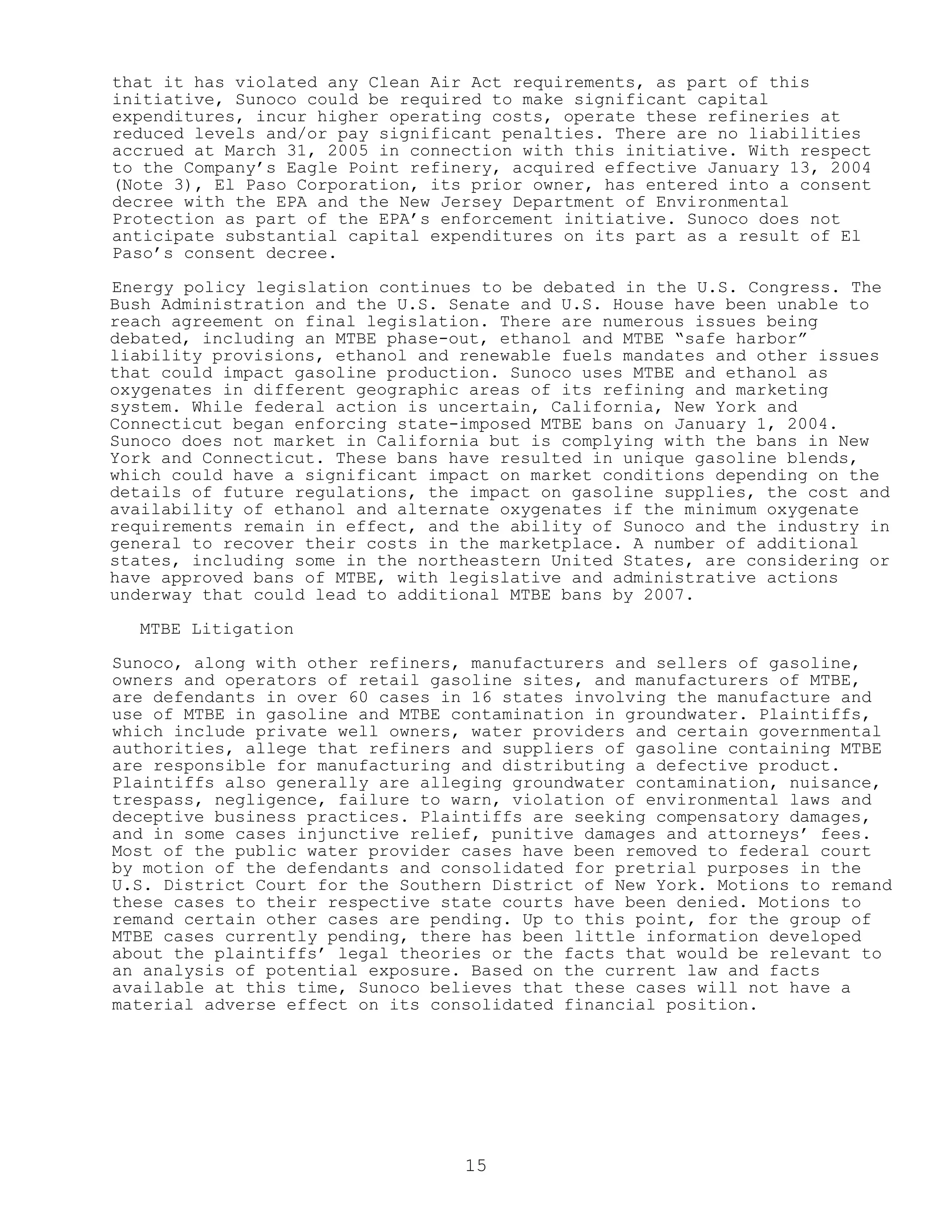 sunoco Quarterly Reports 2005 1st