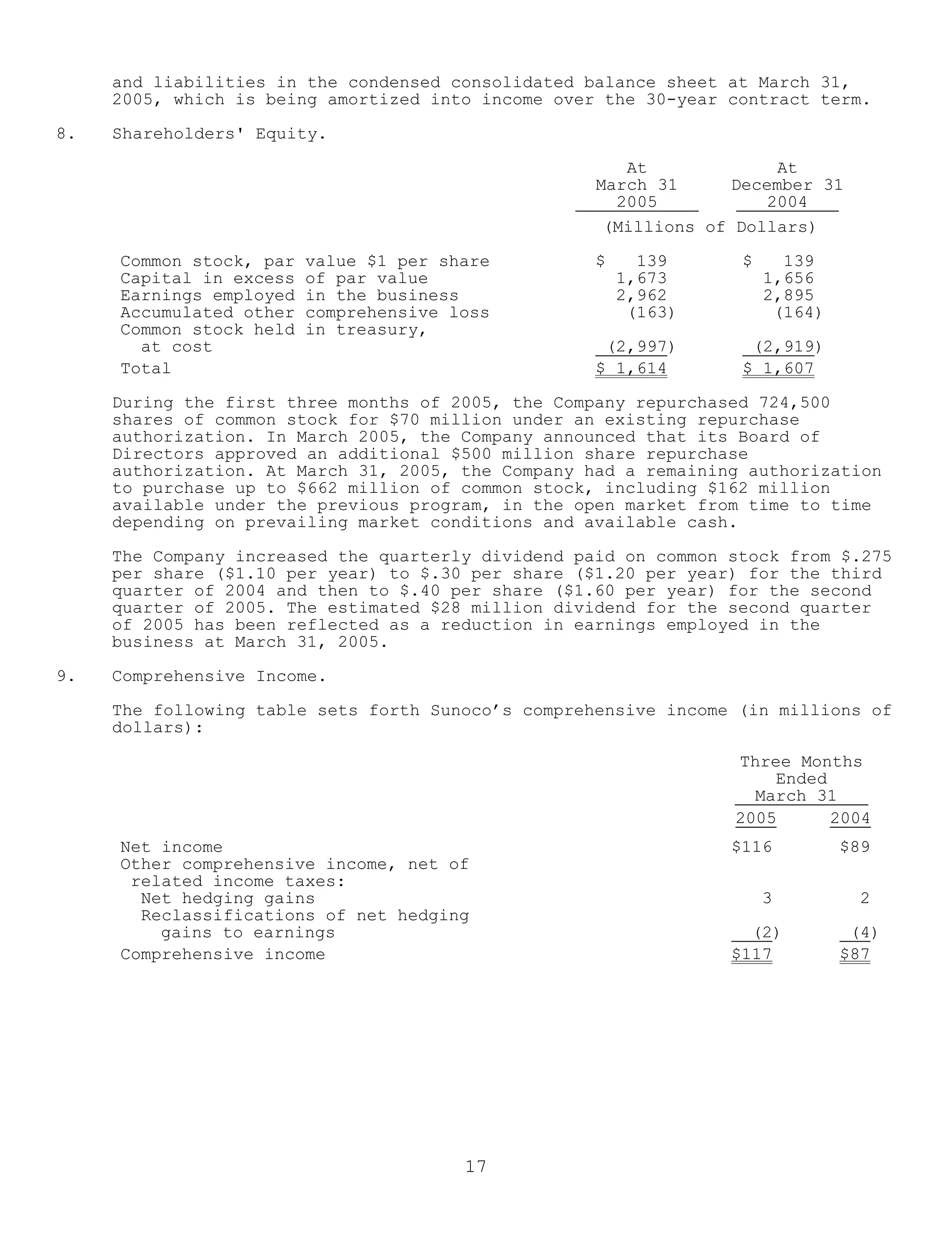 sunoco Quarterly Reports 2005 1st