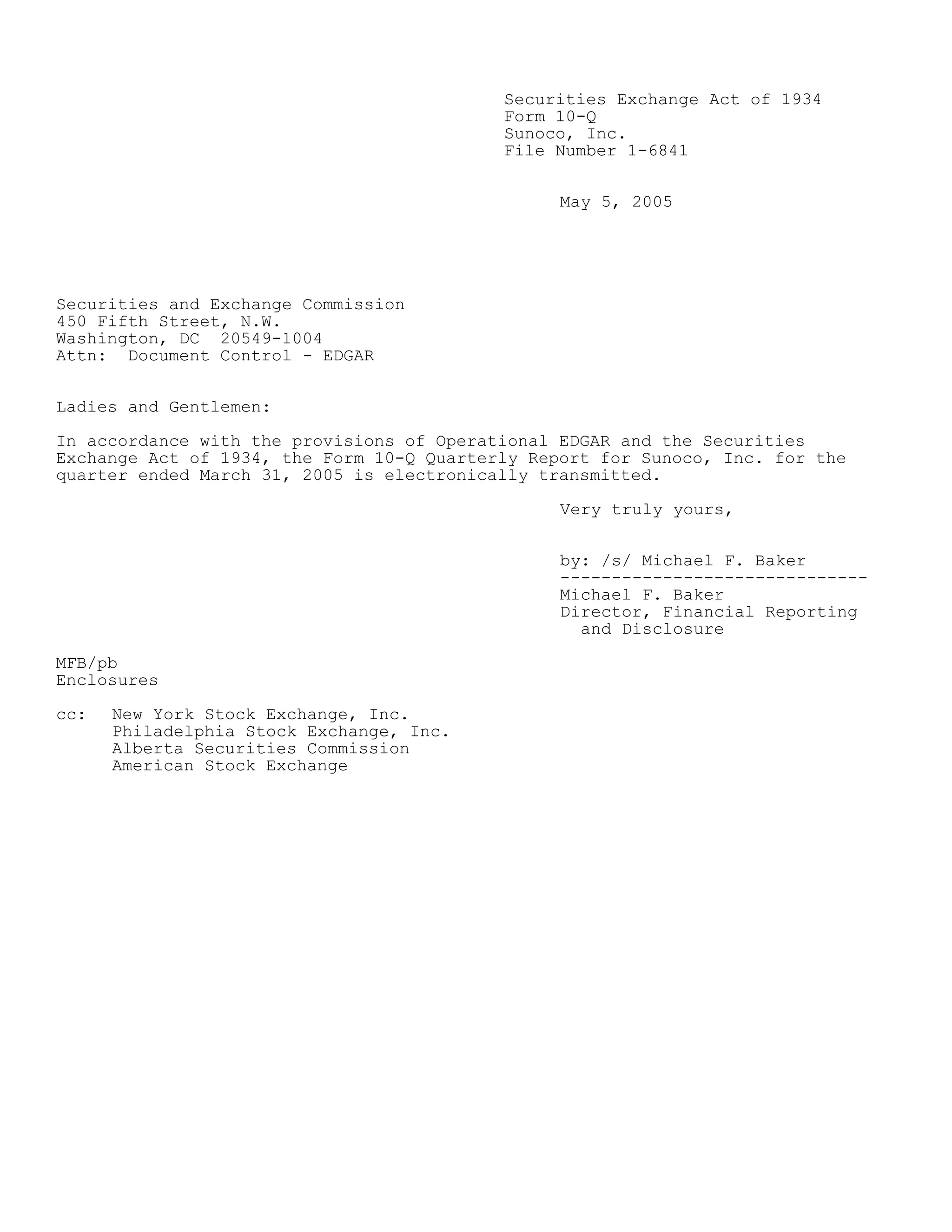 sunoco Quarterly Reports 2005 1st