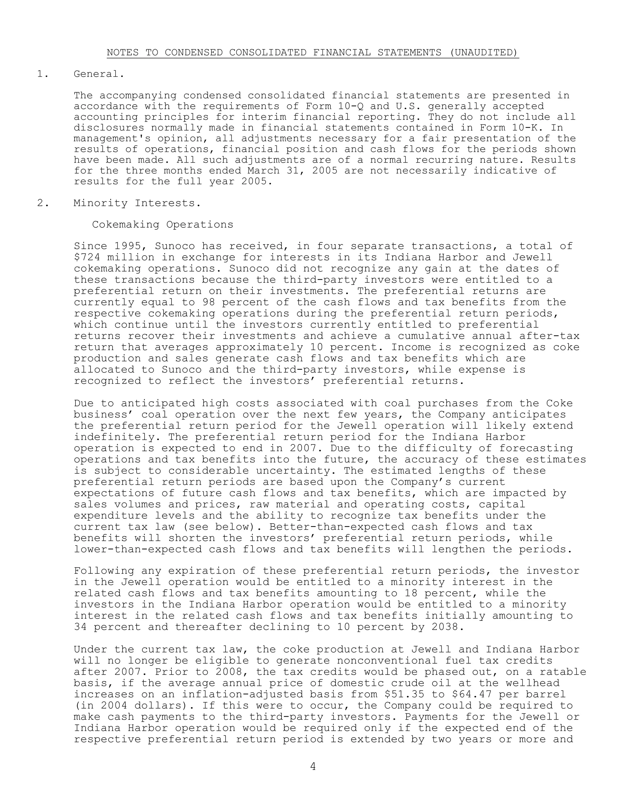 sunoco Quarterly Reports 2005 1st