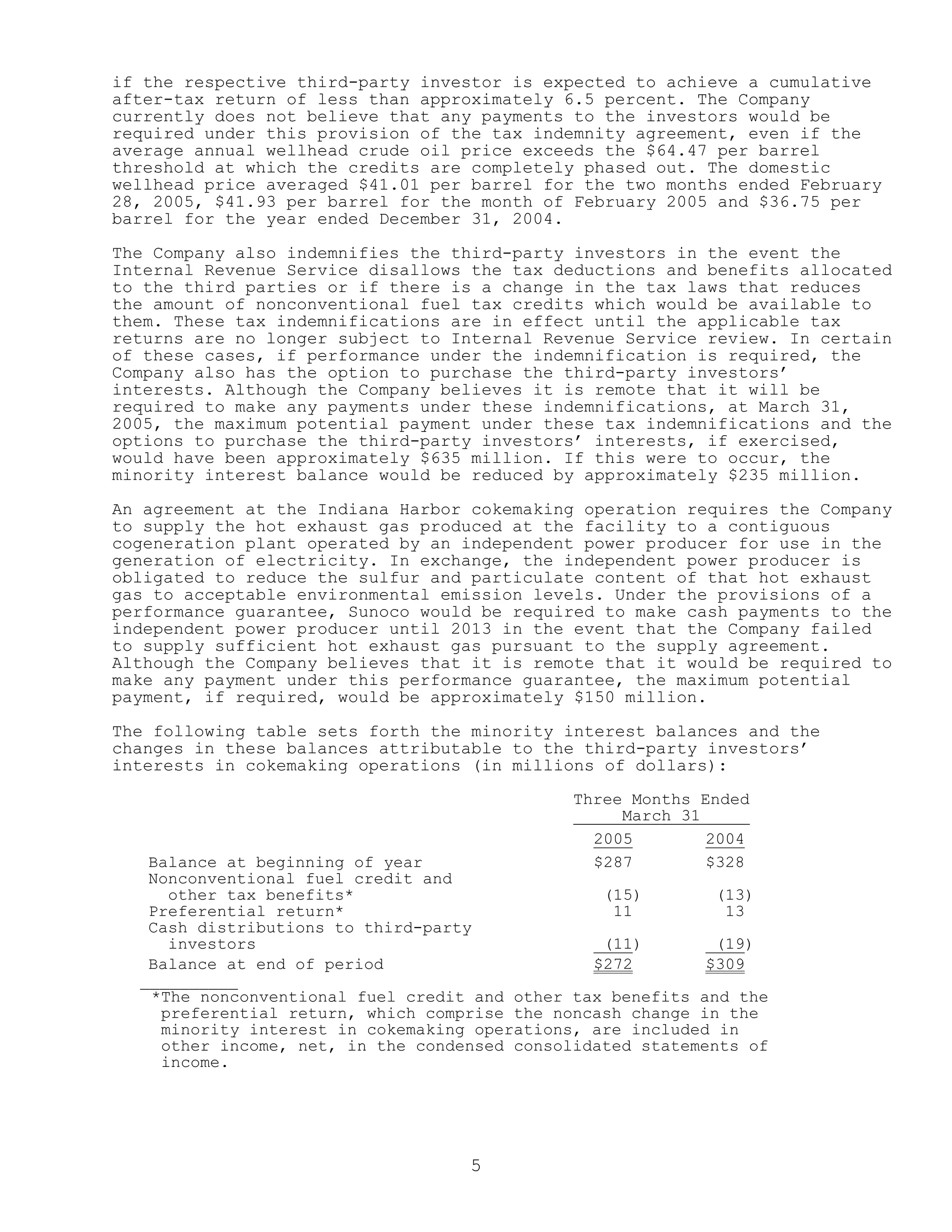 sunoco Quarterly Reports 2005 1st