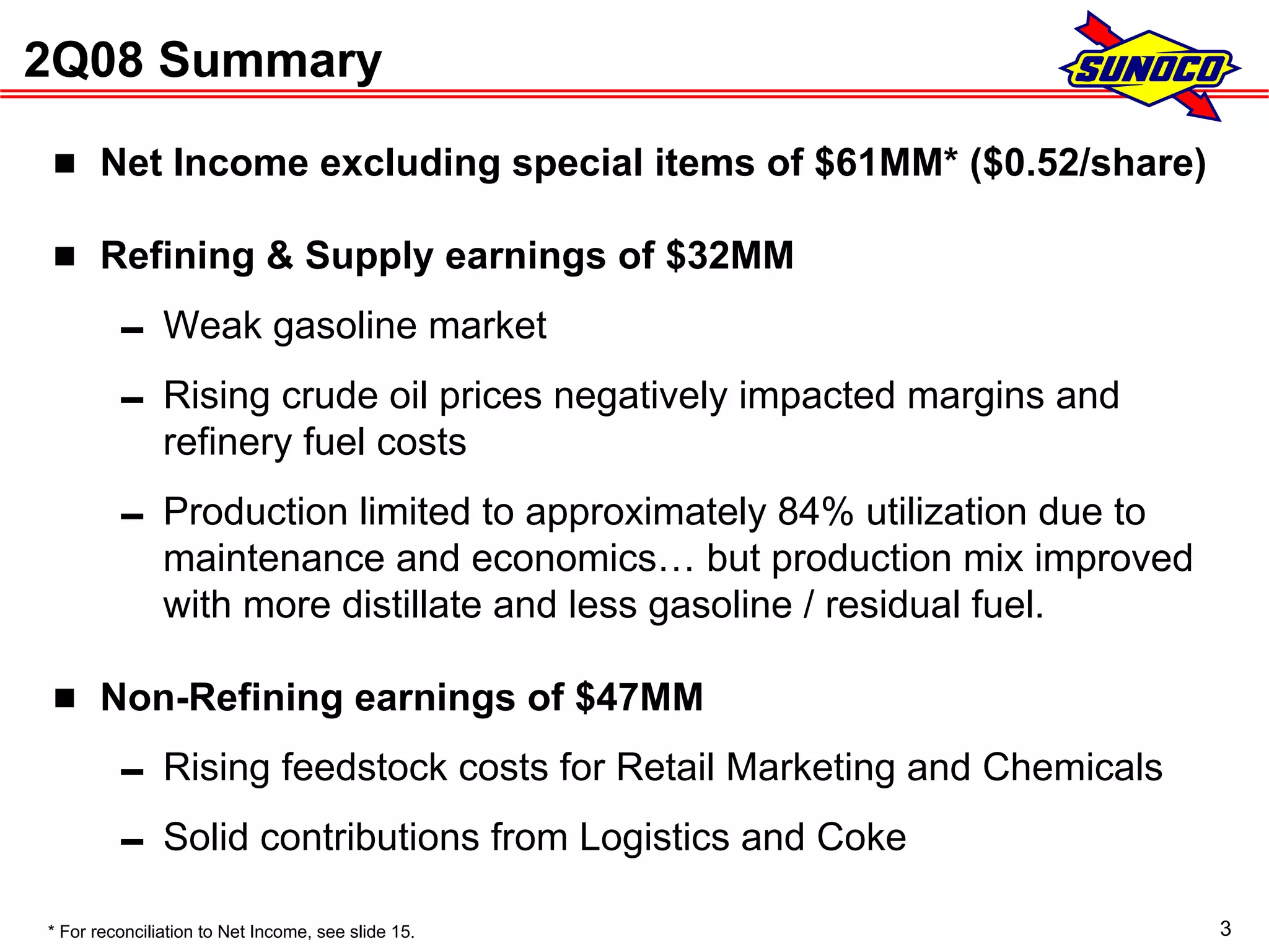 sunoco 2Q08 Earnings Conference Call Presentation