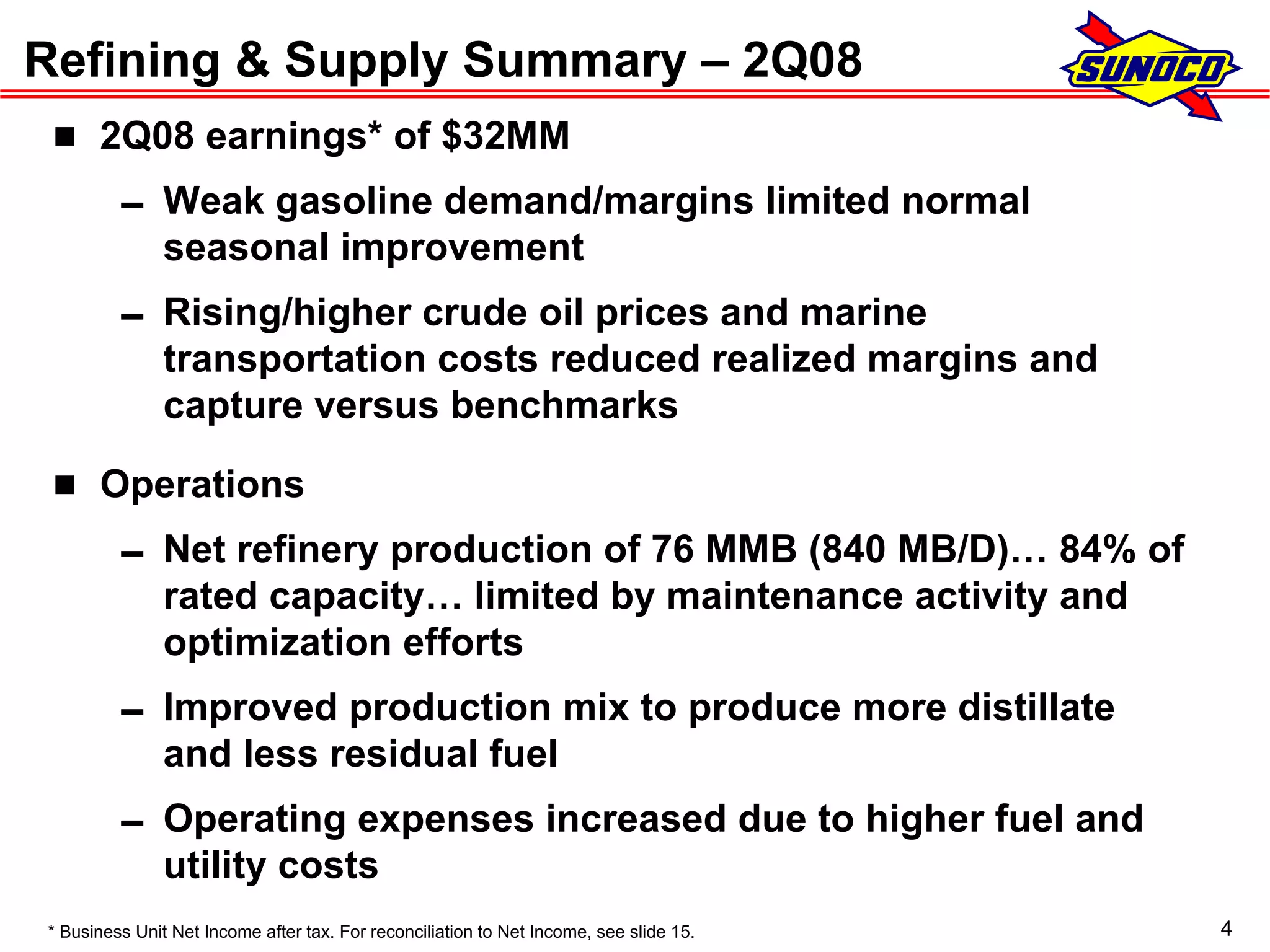 sunoco 2Q08 Earnings Conference Call Presentation