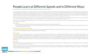 HOW TO SET UP AND MANAGE A CORPORATE LEARNING CENTER BY SAMUEL A. MALONE
People Learn at Different Speeds and in Different Ways
In a ‘live’ training course, the trainer’s presentation is aimed at a common denominator of participants’ experience, knowledge and ability, so that individual variations in learning ability and
prior knowledge are not catered for. For example, a learner may have to it through a whole course just to get one small piece of relevant information. In computer-based training (CBT), you
can go directly to the information you need. Repetition and practice is a key principle of learning, and one that open learning courses facilitate. Trainees can go back over different areas as
often as necessary until the relevant skill of knowledge base is acquired. In ‘live’ training, this is not practicable. Using video instruction, you can be sure that the same standard program is
provided for each trainee; whereas, in live training, variations will occur due to changes in delivery, mood, and the receptiveness of the learner.
CBT caters for different learning styles. Research into how people learn and remember suggests that we retain about 20% of what we hear, 40% of what we see and hear, and 75% of what
we see, hear and do. Multimedia engages all the senses – hearing, seeing, and doing — and thus maximizes learning while catering to every style.
Comparative studies suggest the learning effectiveness of CBT is superior to conventional training — people learn faster, and retain more. Some studies have shown an improvement in the
time required to learn of 50%.
This is due to:
• Self-Pacing: because the learning is self-paced, the learner can take the most efficient path to learn the content.
• Interaction and Feedback: the courseware is specially designed to provide reinforcement by giving plenty of practice. In some courses, learners are not allowed to progress until
earlier stages have been mastered.
More Focused and Active Learning
In a corporate learning center, people can focus on exactly the area they want to develop. Peripheral areas can be ignored. They can concentrate on the issues that are currently relevant to
their needs, can move back/fast-forward/skip/stop/repeat and exit as they please.
 
Motivation
The availability of a corporate learning center in a company can boost staff morale and motivation. It is a visible demonstration that the company cares about the development of its
employees. Learners are made autonomous, and encouraged to identify and meet their own training needs as and when required. They draw up their own personal development plans, set
their own learning objectives, and become responsible for their own learning. Thus, they feel a sense of empowerment. To attract learners, the training experience provided by the
corporate learning center must give employees an opportunity to develop competencies directly relevant to their jobs. The training must be perceived as useful for career progression and
promotion inside or outside the company. Using the corporate learning center must have status and acceptability with the employees’ peer group. These factors will affect the motivation of
the learners.
Flexibility
Staff can pursue open learning videos at their own pace, in their own time, and without supervision, threat of fear or competition. Courses can be studied as often as needed, and
complicated topics repeated as often as necessary.
Training is provided year-round, at any time or place. People become more flexible in their attitudes to new methods and technology, especially in the acceptance of change through
continuous lifelong learning. The ‘drop in and help yourself to learning’ approach creates an ethos and culture of learning in the individual and the organization. The barriers to learning are
eliminated when it becomes available to all.
 