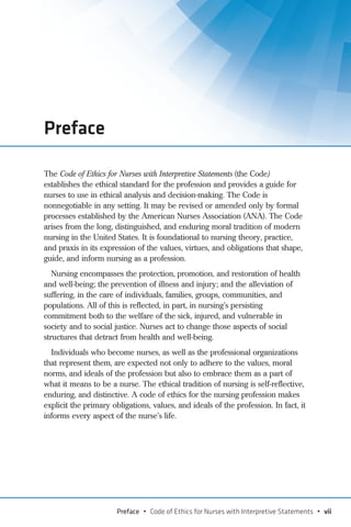 Interpretive Code Code of Ethics for Nurses with Interpretive Statements 2nd Edition ...