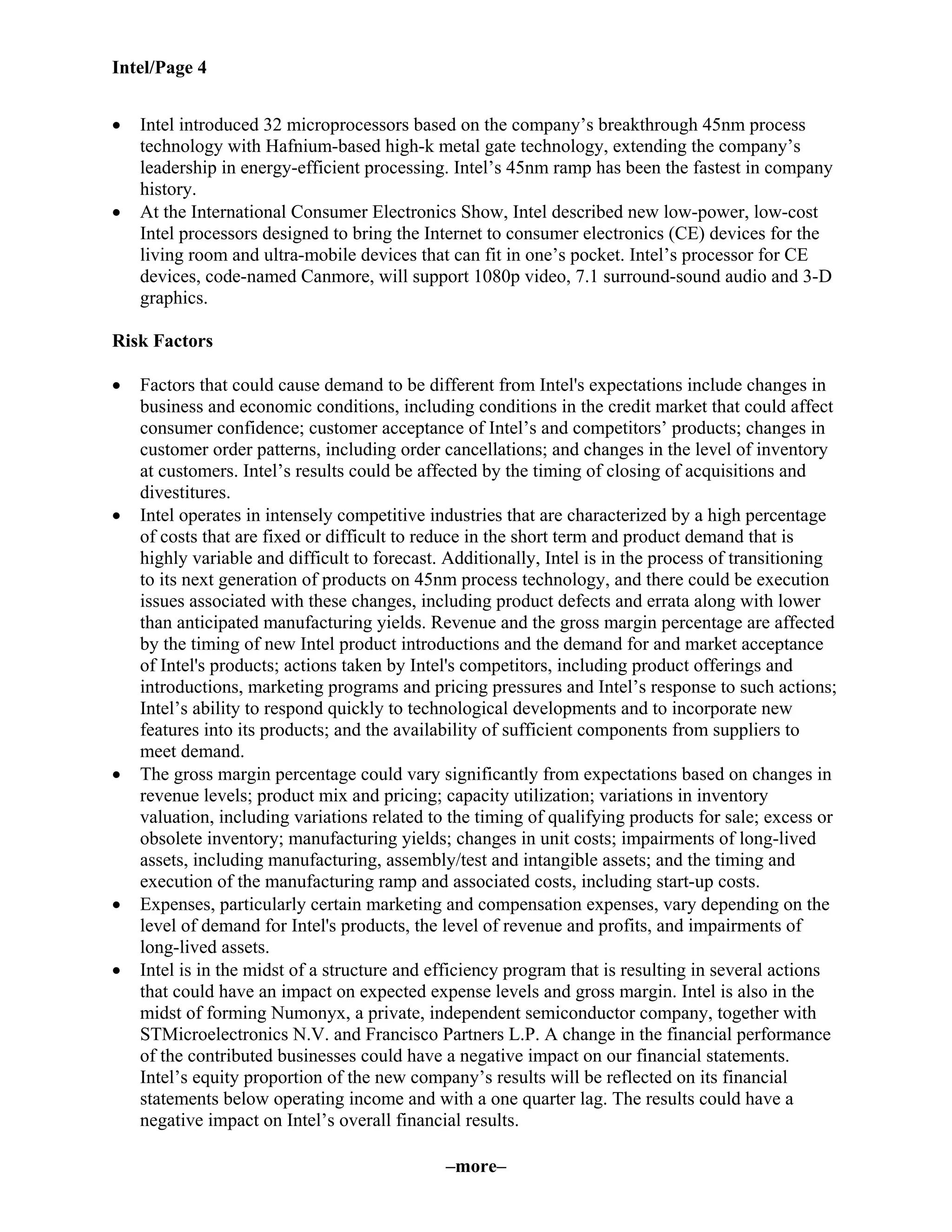 intel Fourth Quarter 2007 Earnings Release