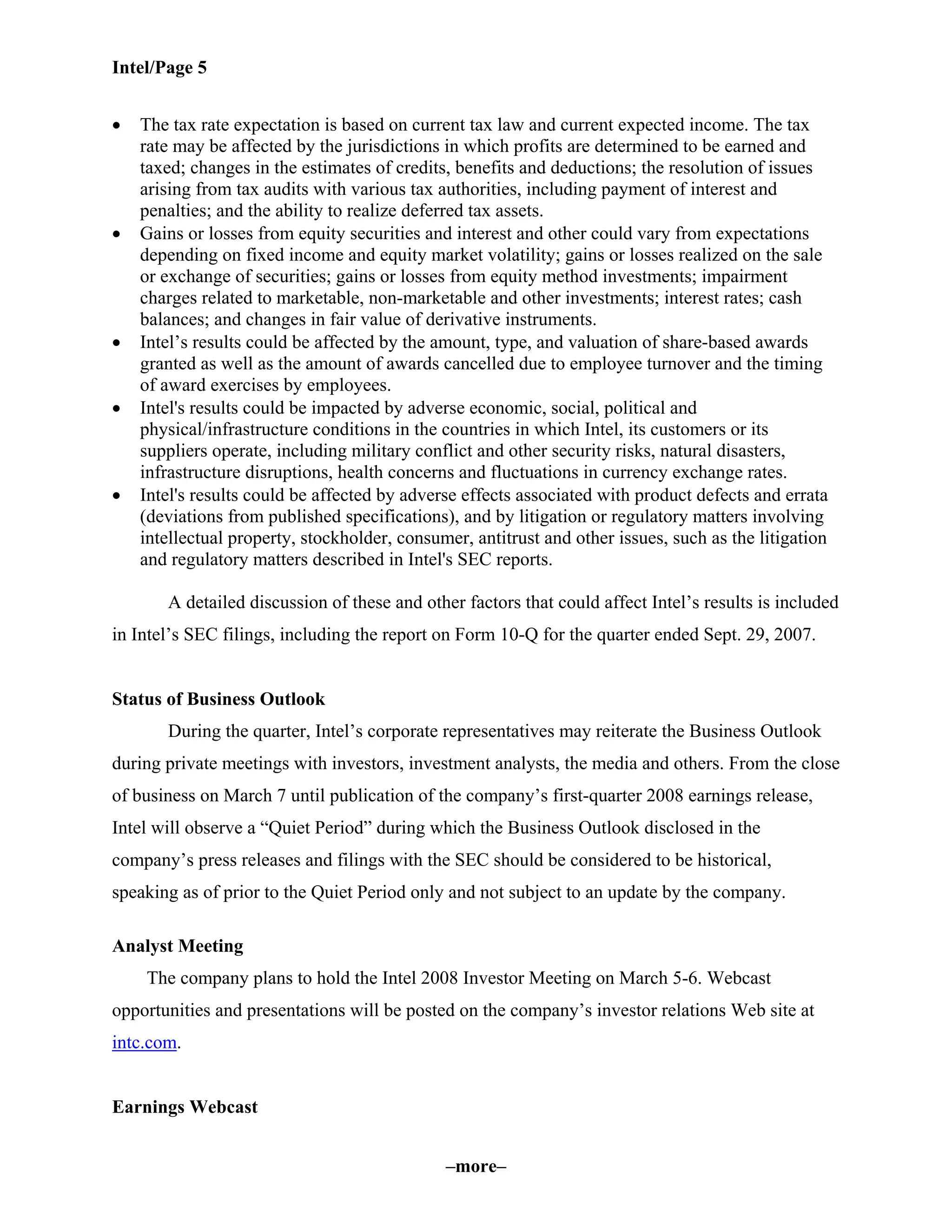 intel Fourth Quarter 2007 Earnings Release