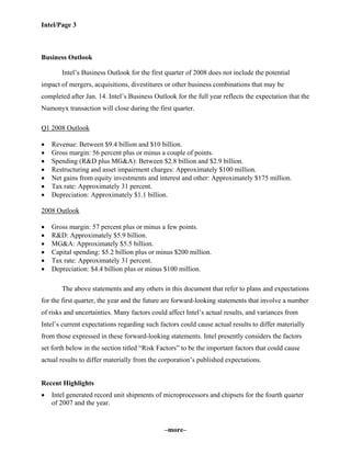 intel  Fourth Quarter 2007  	Earnings Release