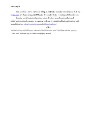 intel  Fourth Quarter 2007  	Earnings Release