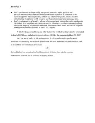 intel  Third Quarter 2007 Business Update