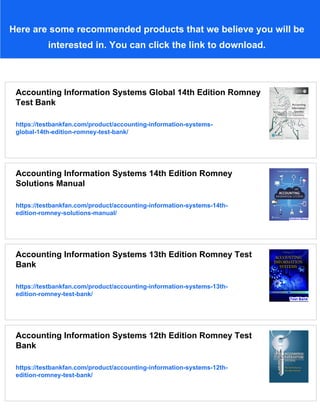 Accounting Information Systems 14th Edition Romney Test Bank | PDF