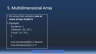 Comprehensive Guide to PHP Arrays: Types, Usage, and Functions | PDF