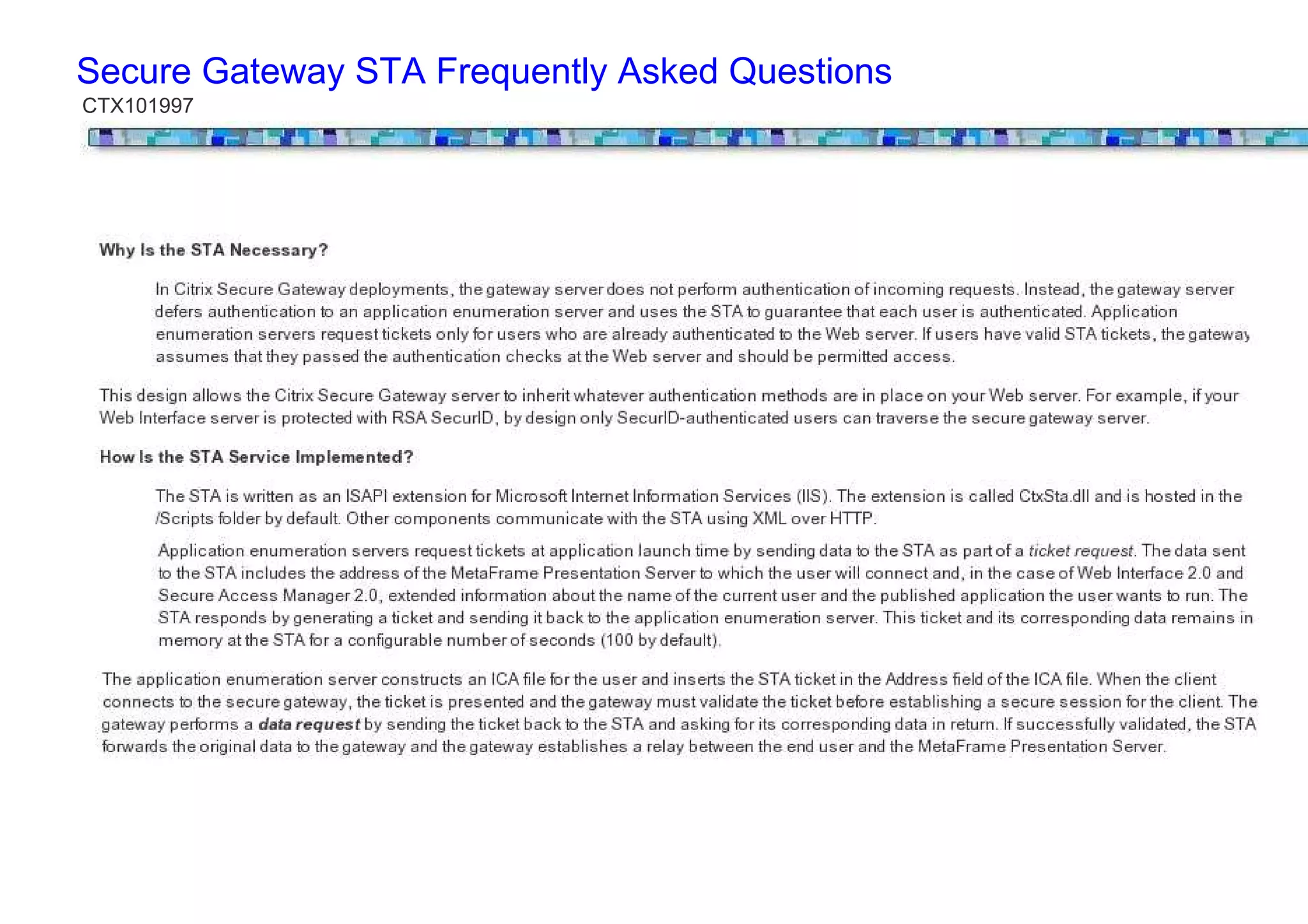 Secure Gateway STA Frequently Asked Questions
CTX101997
 