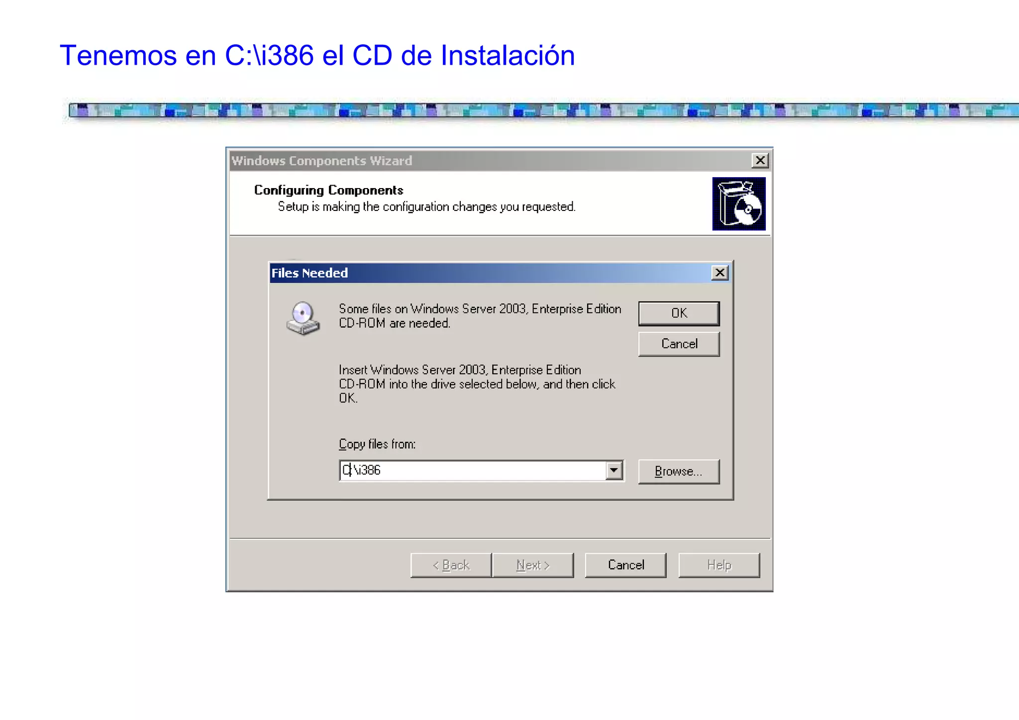 Tenemos en C:i386 el CD de Instalación
 