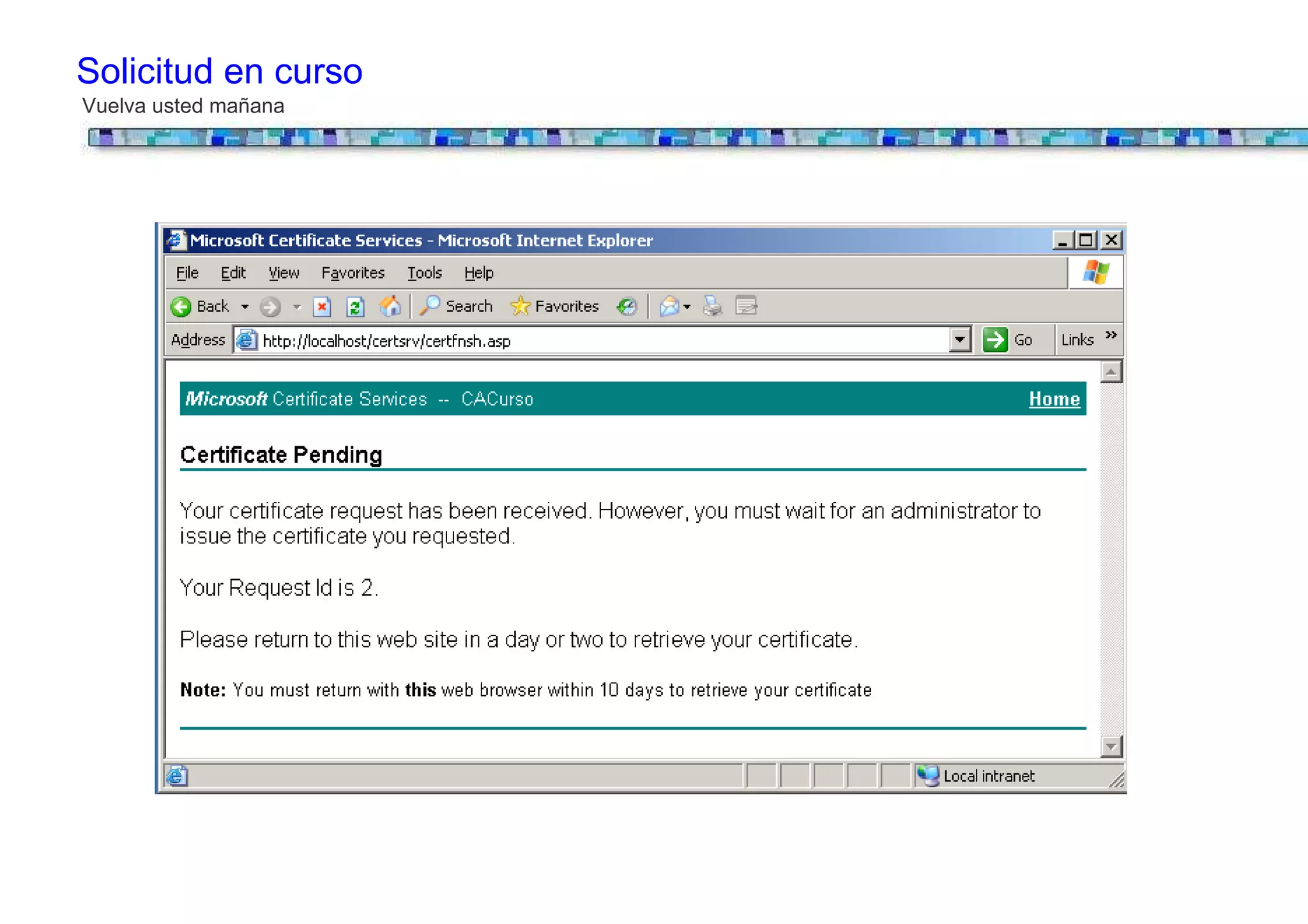 Solicitud en curso
Vuelva usted mañana
 