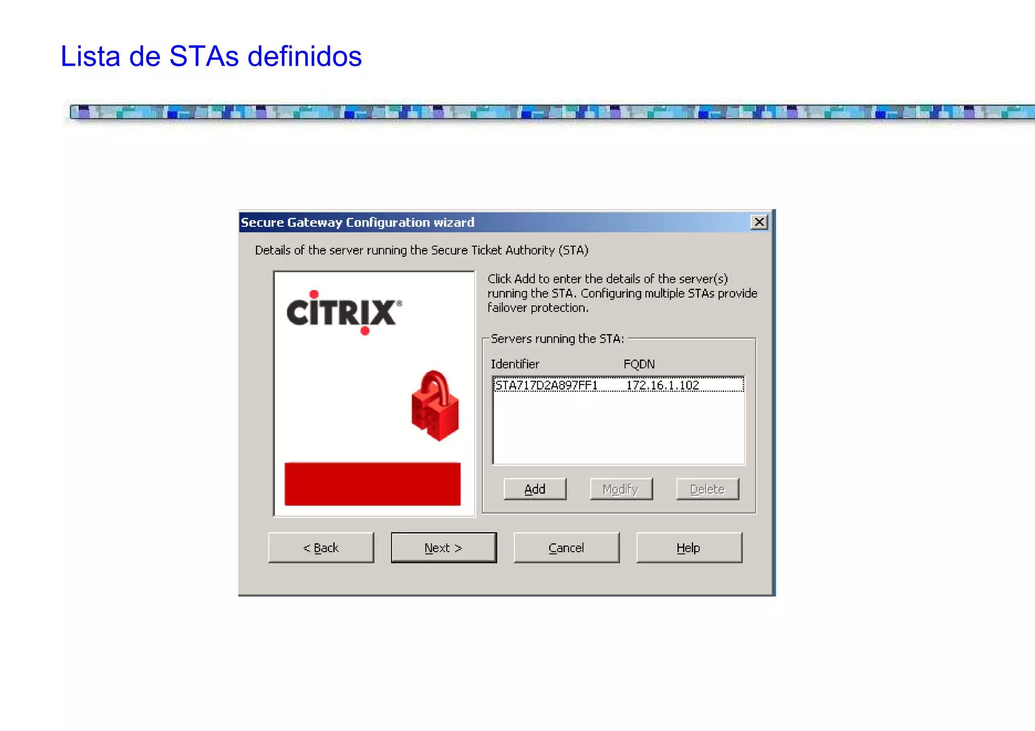 Lista de STAs definidos
 