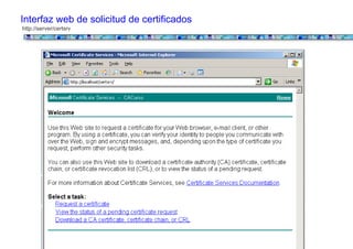 Interfaz web de solicitud de certificados
http://server/certsrv
 