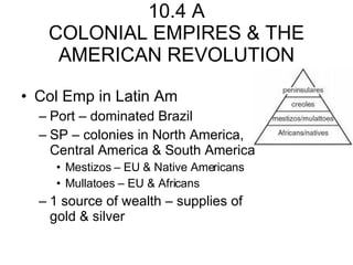 10.4 A COLONIAL EMPIRES & THE AMERICAN REVOLUTION ,[object Object],[object Object],[object Object],[object Object],[object Object],[object Object]
