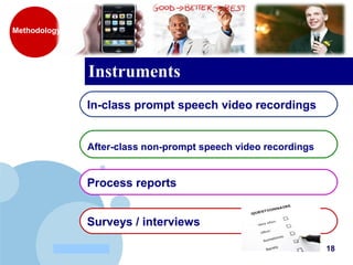www.company.com
Instruments
Methodology
18
In-class prompt speech video recordings
After-class non-prompt speech video recordings
Process reports
Surveys / interviews
 