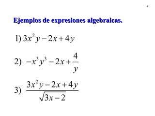 Ejemplos de expresiones algebraicas. 