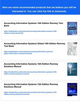 Accounting Information Systems 14th Edition Romney Solutions Manual | PDF